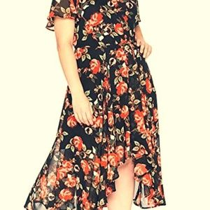 Women's Floral Sharagano Mock Wrap Dress